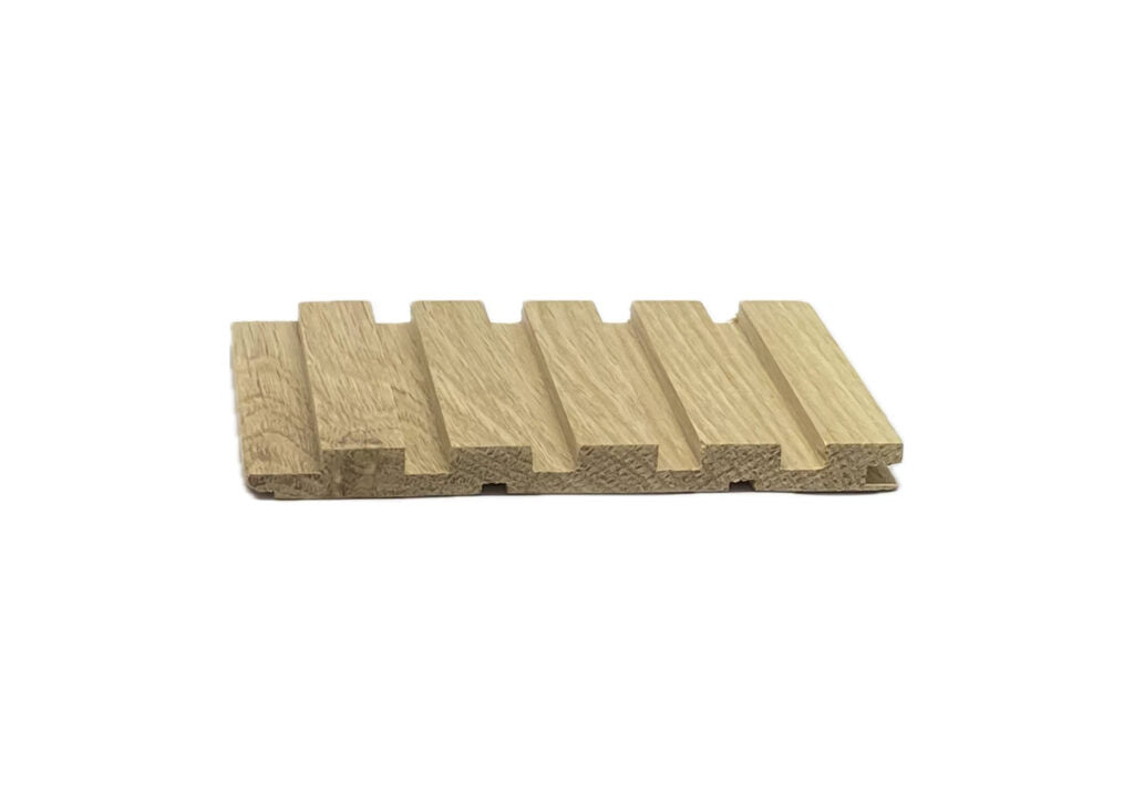 Interior Lining Wanaka Ridge Feature Wall Batten shown in solid timber with tongue and groove for installation.