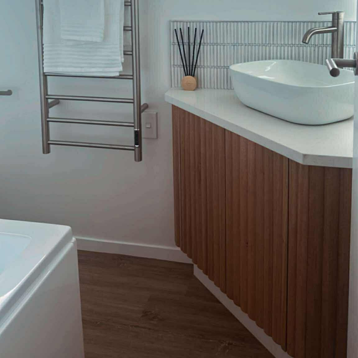 Timber panelling used on vanity